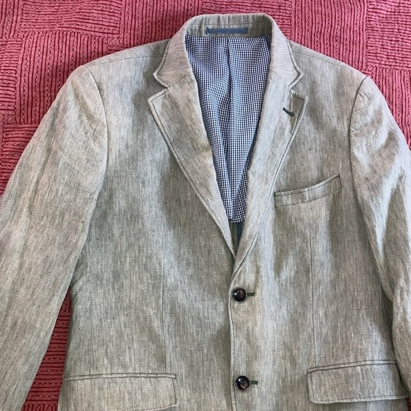 Linen men’s blazer heathered light green / gray - Picture 15 of 16